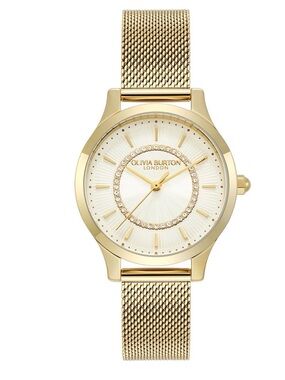 OLIVIA BURTON LADIES SIGNATURE IVORY SUNBURST DIAL MESH BRACELET WATCH